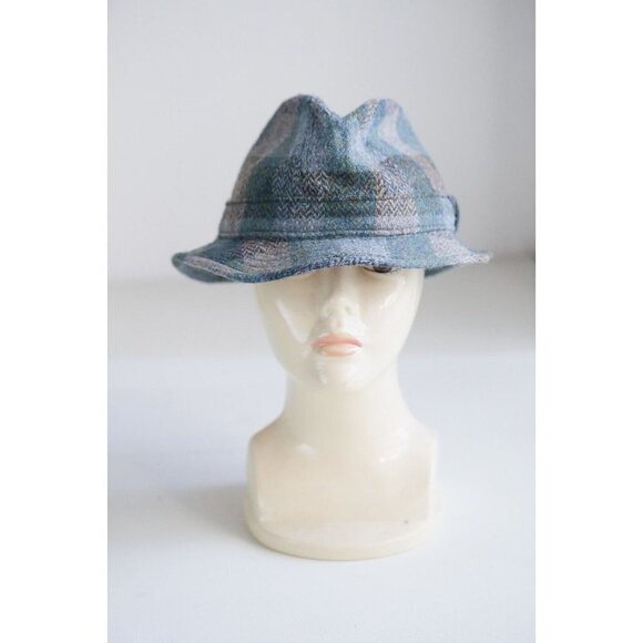 Brand NEW Failsworth Harris Tweed English Blue Plaid Unisex Wool Fedora Hat 7 - Picture 8 of 12
